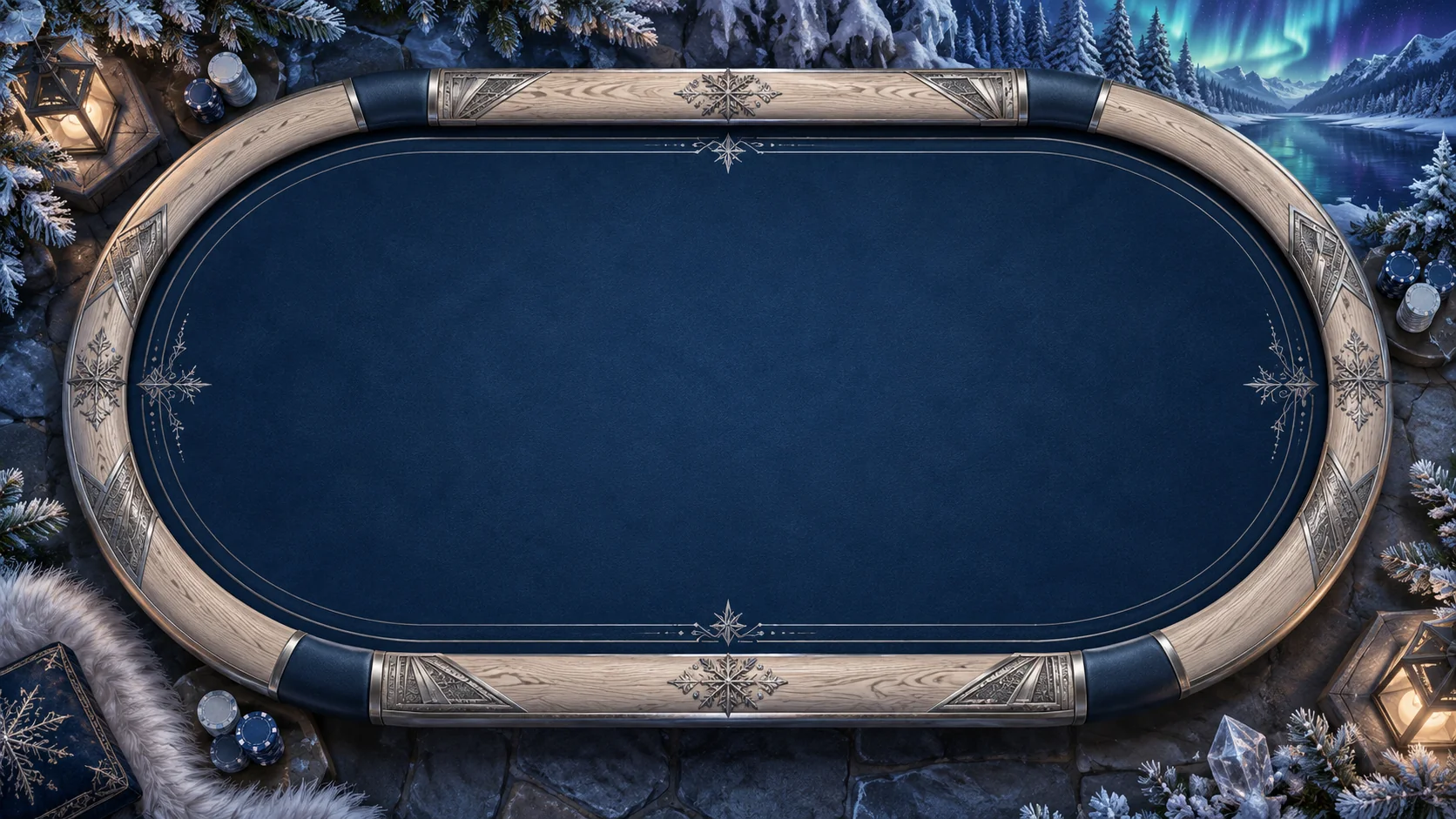 Frostline poker table: Ice-blue felt · silver · aurora